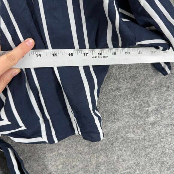 Seafolly Cropped Top Women S Small Blue Striped Open Front Tie Up Short Sleeve - Picture 5 of 7